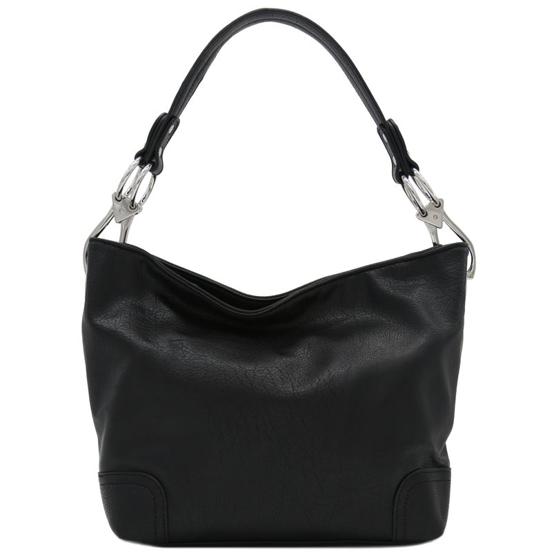 Alyssa Hobo Shoulder Bag with Big Snap Hook Hardware (Black) - Image 2
